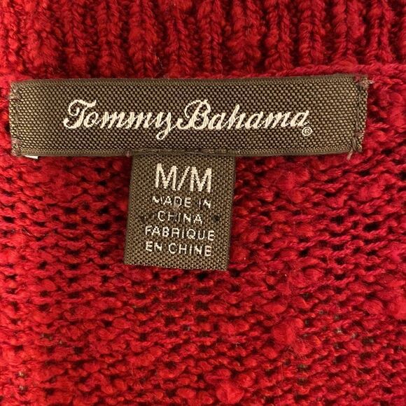 Tommy Bahama cotton blend red nubby v-neck pullover sweater size M - Picture 6 of 9